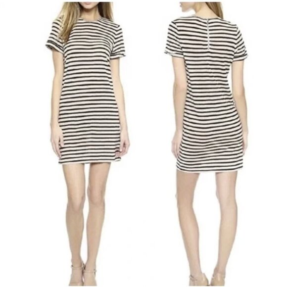Alice + Olivia by Stacey Bendet Striped Short Sleeve Linen Blend Shift Dress - Picture 1 of 9